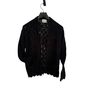 Women's Vintage Billie Jo Black Cardigan Sweater Size M/L Demure Cardigan